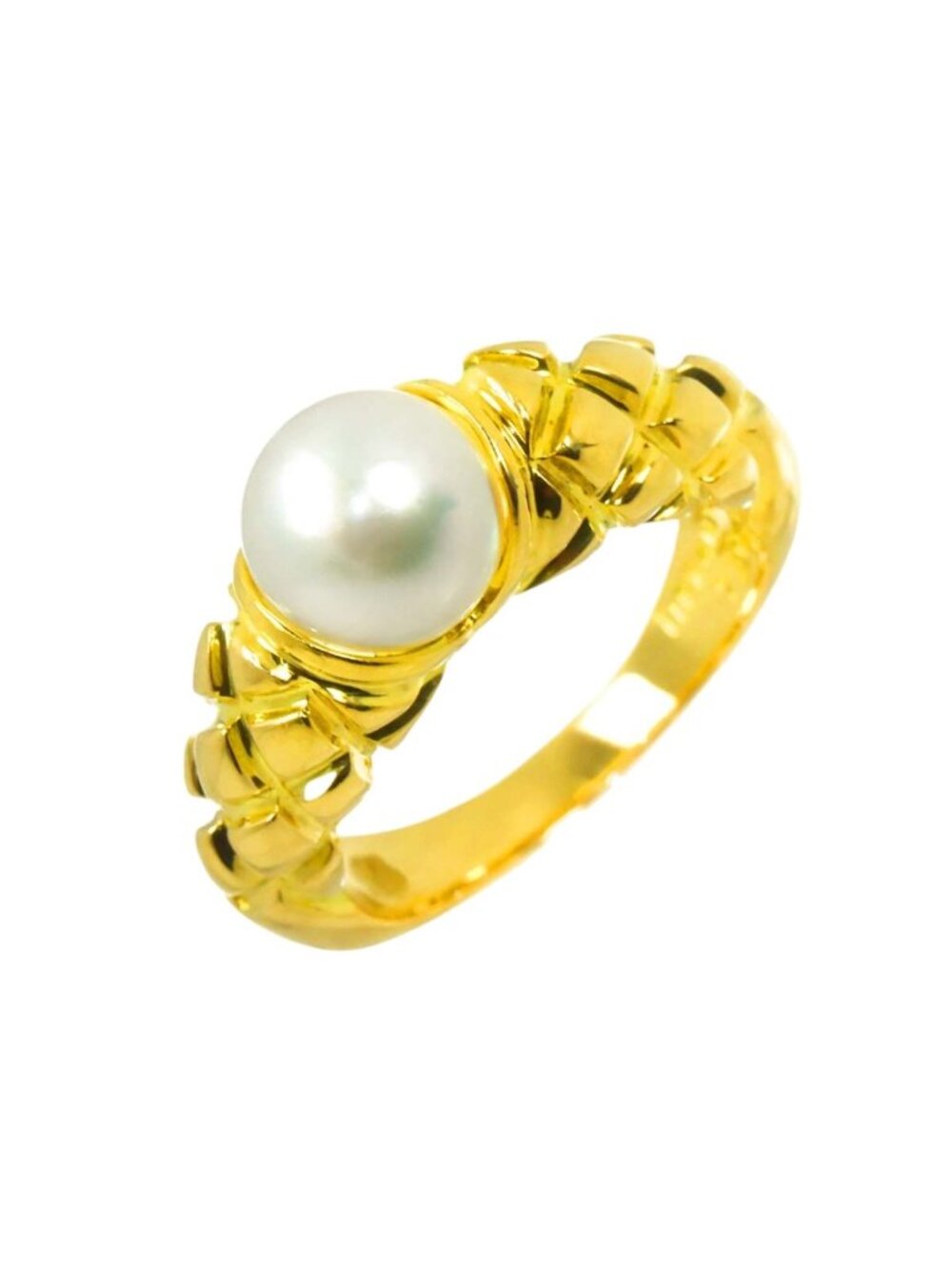 Tiffany & Co Akoya Pearl Ring 18k Yellow Gold
